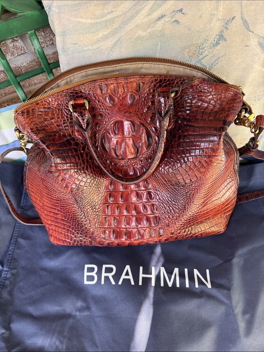Brahmin Chestnut Croc-Embossed Leather Satchel